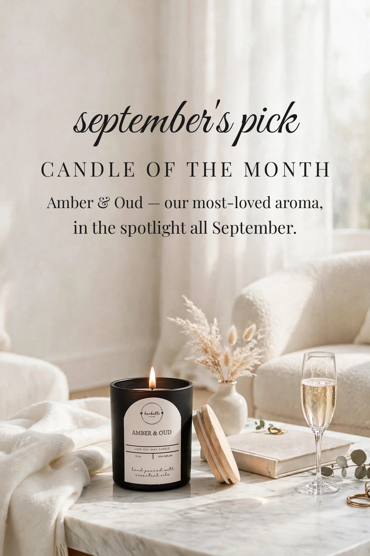 Burbelle Boutique Candle of the Month – Amber & Oud Luxe soy wax candle